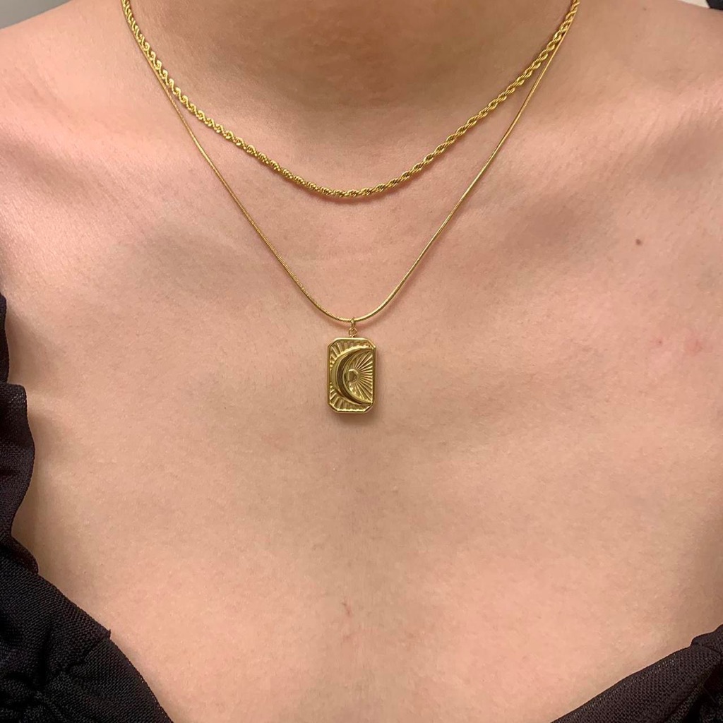 Star And Moon Necklace, Rectangle Pendant Necklace, Layered Necklace,